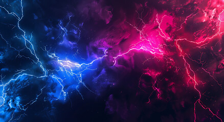 lightning blue and red lightning strikes on a dark ba