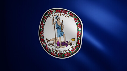  Virginia flag with fabric texture that moves in the wind. Smooth movement of the waving flag in a perfect loop. Blue, freedom, country, nation, USA state.