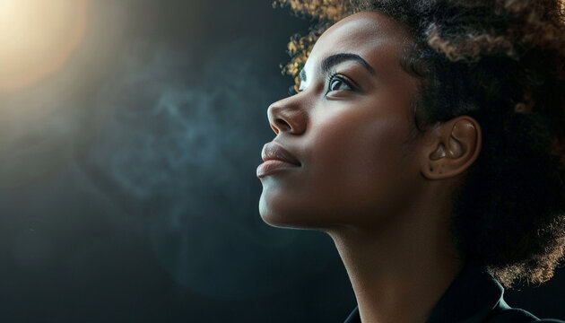 dynamic photo of a woman leader illuminated by dramatic lighting her gaze inspiring courage and determination symbolizing empowerment for Womens Day