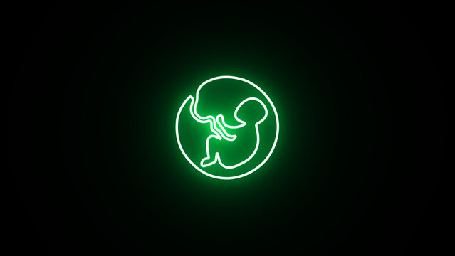 Neon glowing embryo, Fetus Icon. neon Baby in the womb, embryo, human fetus line icon. glowing Baby Icon.