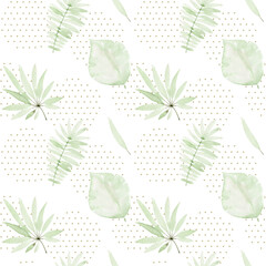 Tropical seamless watercolor pattern with tropic leaves.