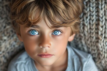 Young Boy With Blue Eyes Looking at Camera