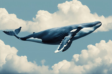 Abstract humpback whale swimming in the clouds