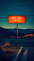 Red signpost with the words See you later against the night landscape backdrop. Web button concept. Generative AI