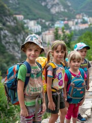 Group of Young Children Standing on Top of a Mountain