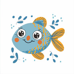 Cute cartoon fish. Illustration for print 