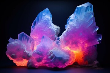 Calcite formations under UV light glowing neon colors
