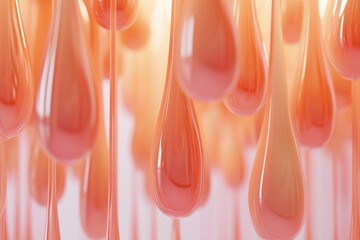 3d closeup abstract peach colored drop shapes hanging down. Abstract background, copy space.	