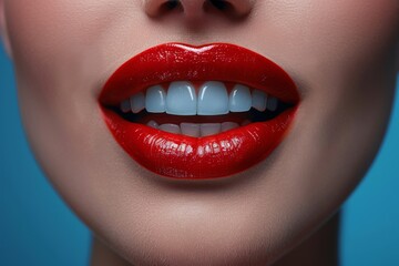 Close-Up of Womans Mouth With Red Lipstick