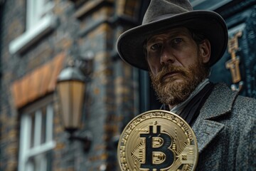 Man in Hat Holding Bitcoin