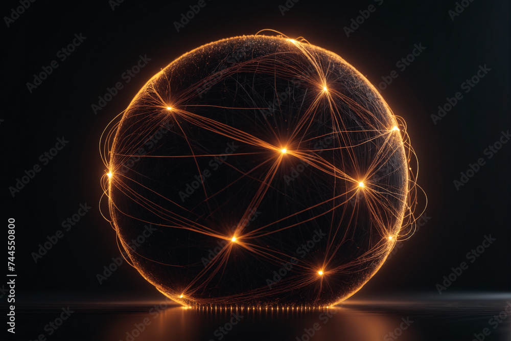 Poster abstract spherical particles connected with lines, concept for network and conncetion