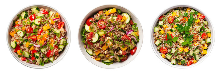 Set of quinoa and veggie salad isolated on a transparent background.