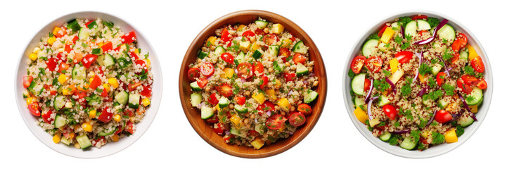 Set of quinoa and veggie salad isolated on a transparent background.