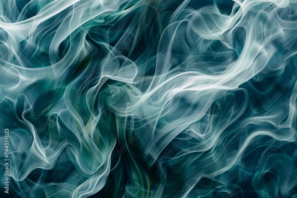 Poster abstract background with swirling patterns in shades of blue and green with a hint of light suggesti