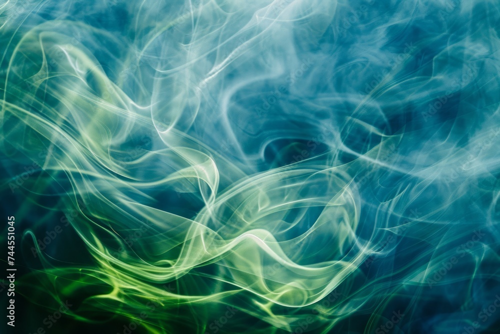 Poster abstract background with swirling patterns in shades of blue and green with a hint of light suggesti