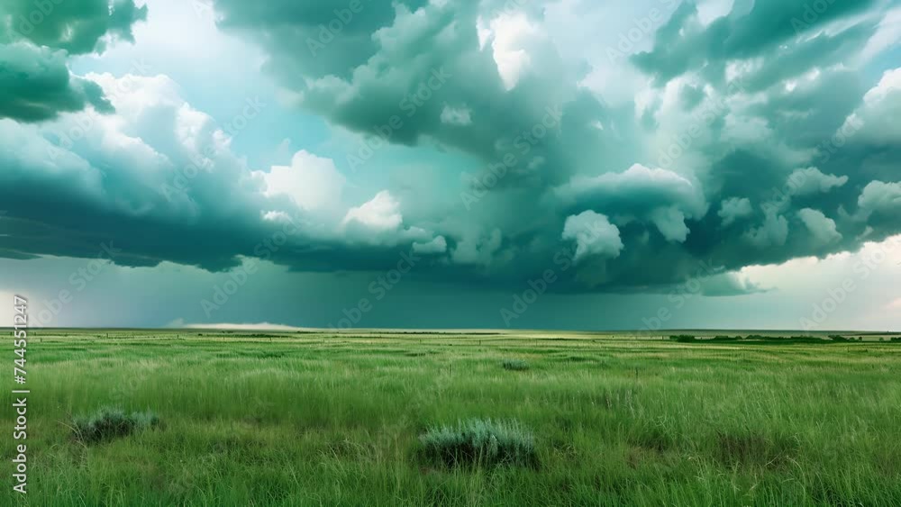 Poster a panoramic view of the horizon with ominous storm clouds in the distance reinforcing the need for c