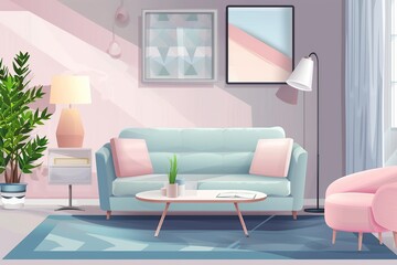 Illustration of cozy interior of living room with stylish furniture