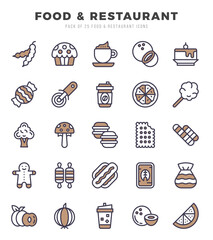 Set of simple Two Color Food and Restaurant Icons. Two Color art icons pack.