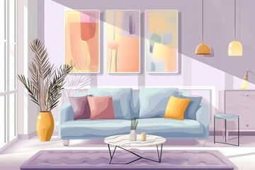 Illustration of cozy interior of living room with stylish furniture