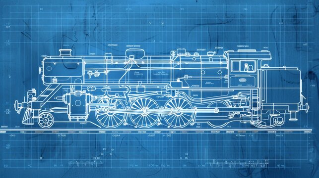 Blueprint Drawing of a Train Engine