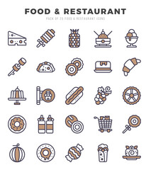 Set of Food and Restaurant Icons. Simple line art style icons pack.