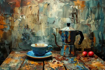 Zelfklevend Fotobehang cup of coffee and percolator © TIYASHA