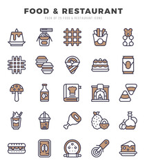 Food and Restaurant Two Color icons collection. 25 icon set in a Two Color design.