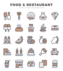 Set of Food and Restaurant Icons. Simple Two Color art style icons pack.