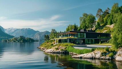 Designed to blend seamlessly with its surroundings this fjordfacing home offers a tranquil retreat for those seeking a connection with nature.