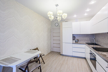 interior kitchen and dining room, refectory area, cooking equipment, table furniture, stove