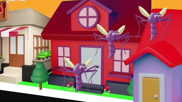 3D Quirky Critters Animated Mosquito Swarm Playfully Invades the Homefront 4k video