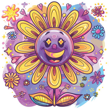 Groovy flower cartoon character trendy retro