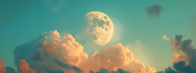 moon on cloud in the evening in the sunset m d in the