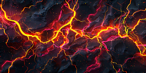 neon glowing neon lightning with flame lightening and
