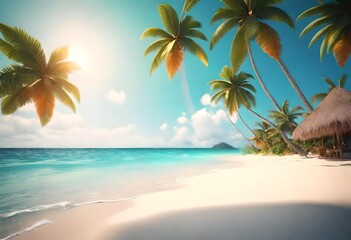 Fototapeta na wymiar Blurred tropical beach background. Summer vacation. AI generated