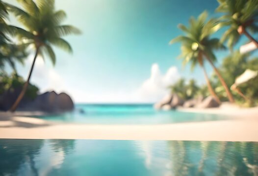 Blurred tropical beach background. Summer vacation. AI generated