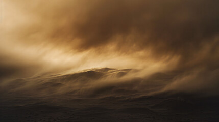 A fierce sandstorm sweeping across a desert landscape.