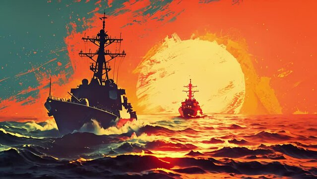 In an effort to deter pirates heavily armed naval ships patrol key shipping routes ensuring the safety of essential cargo and crew.