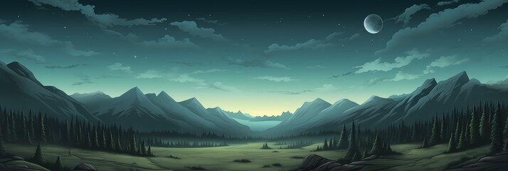 Mountain Landscape Panorama Concept Drawing Background image HD Print 15232x5120 pixels. Neo Game Art V8 20