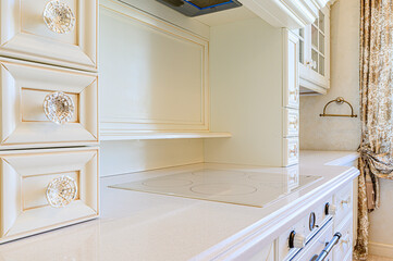 interior kitchen and dining room, refectory area, cooking equipment, table furniture, stove