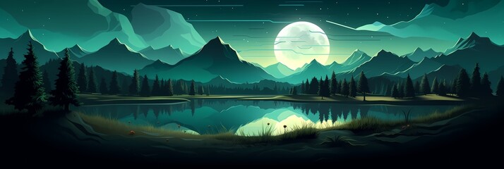 Mountain Landscape Panorama Concept Drawing Background image HD Print 15232x5120 pixels. Neo Game Art V8 3