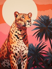 Leopard Silhouette Against Vibrant Sunset. Printable Wall Art.