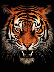 Close Up of Tigers Face on Black Background. Printable Wall Art.