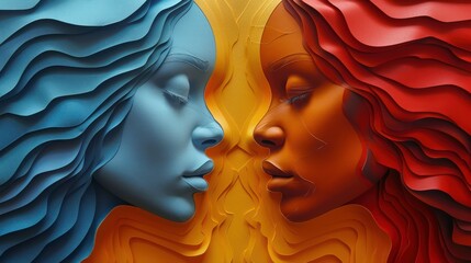 Colorful paper art of two women. International Women's Day concept.