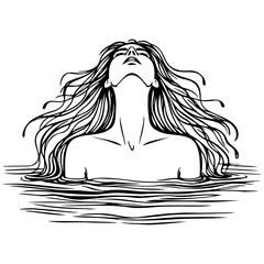 Woman Faceup in Water Line Art.