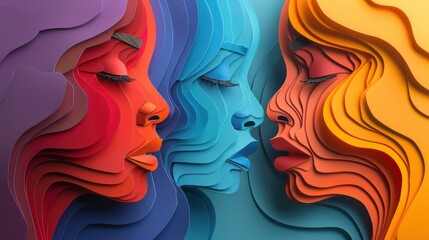 Colorful paper art of two women. International Women's Day concept.
