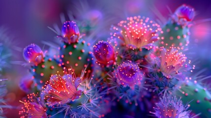 Fototapeta na wymiar Radiant Cacti: Macro view captures the neon glow of cacti flowers in stunning detail.