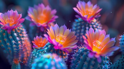 Radiant Cacti: Macro view captures the neon glow of cacti flowers in stunning detail.