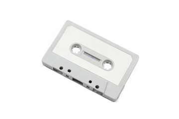 Obraz premium close up of vintage audio tape cassette blank and empty to add your own words and design. isolated on white background with clipping path top view