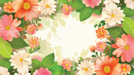 Floral round frame from cute flowers. Vector green